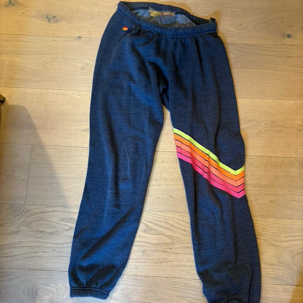 Aviator nation neon rainbow stripped sweatpants size medium